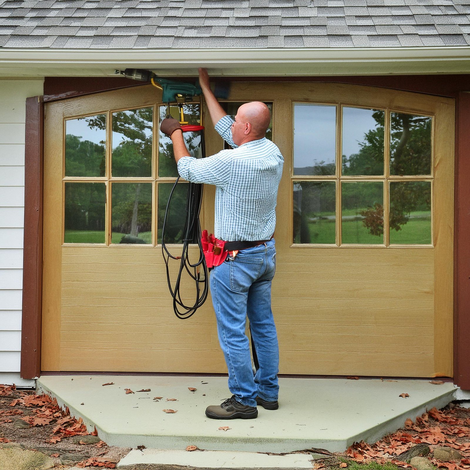 Expert garage door technician repairing a door in Alexandria, VA